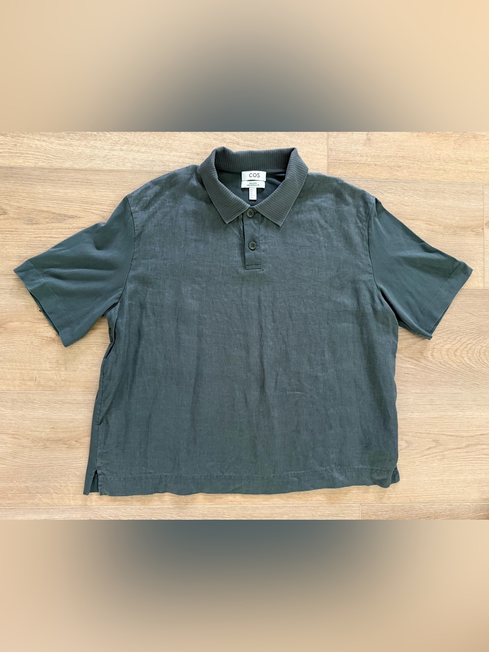 COS Relaxed Linen Cotton Polo Shirt Men’s XL Charcoal Green